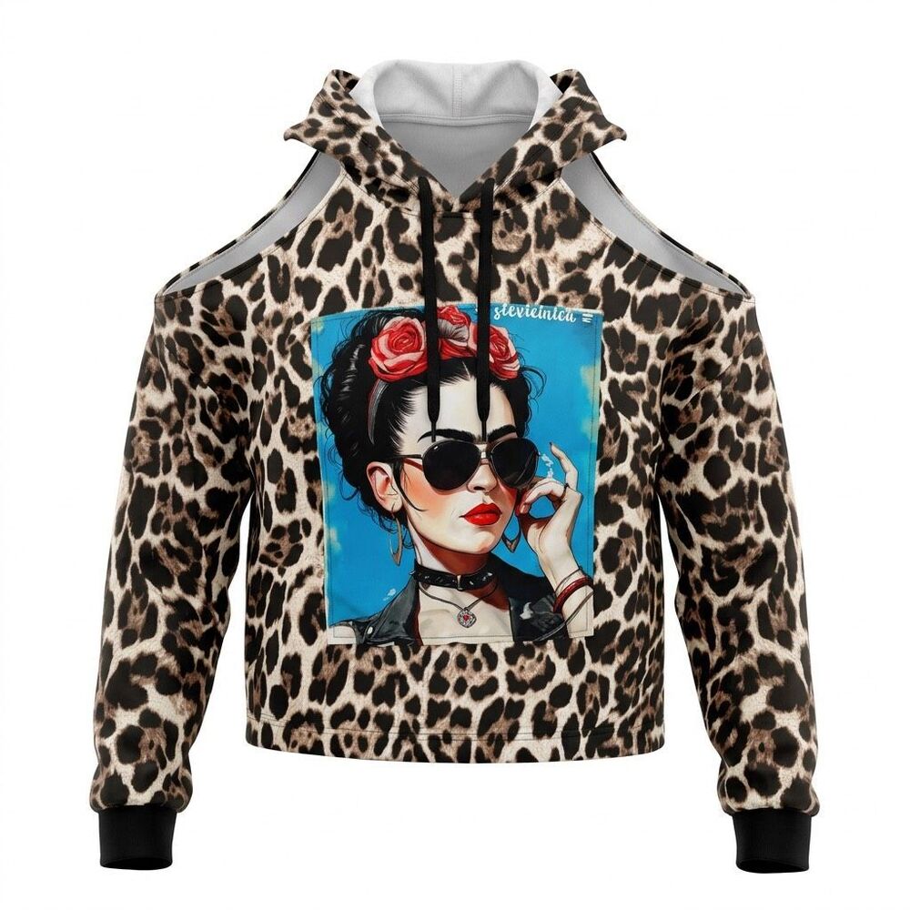 No Brand Cotton Knit/Cold Shoulders/ Hoodie  all-over leopard print  Sz 1X NWOT
